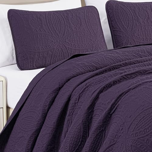 Chezmoi Collection Austin 3-Piece Oversized Bedspread Coverlet Set (King, Purple) - Image 3