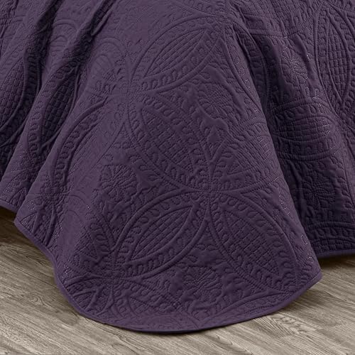 Chezmoi Collection Austin 3-Piece Oversized Bedspread Coverlet Set (King, Purple) - Image 4