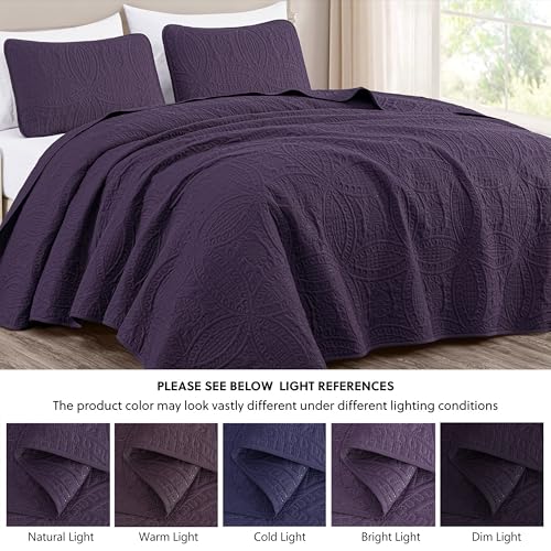 Chezmoi Collection Austin 3-Piece Oversized Bedspread Coverlet Set (King, Purple) - Image 5