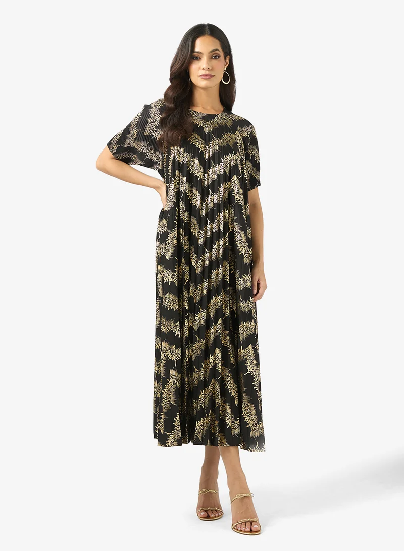 Pleated Dress in Foil Print