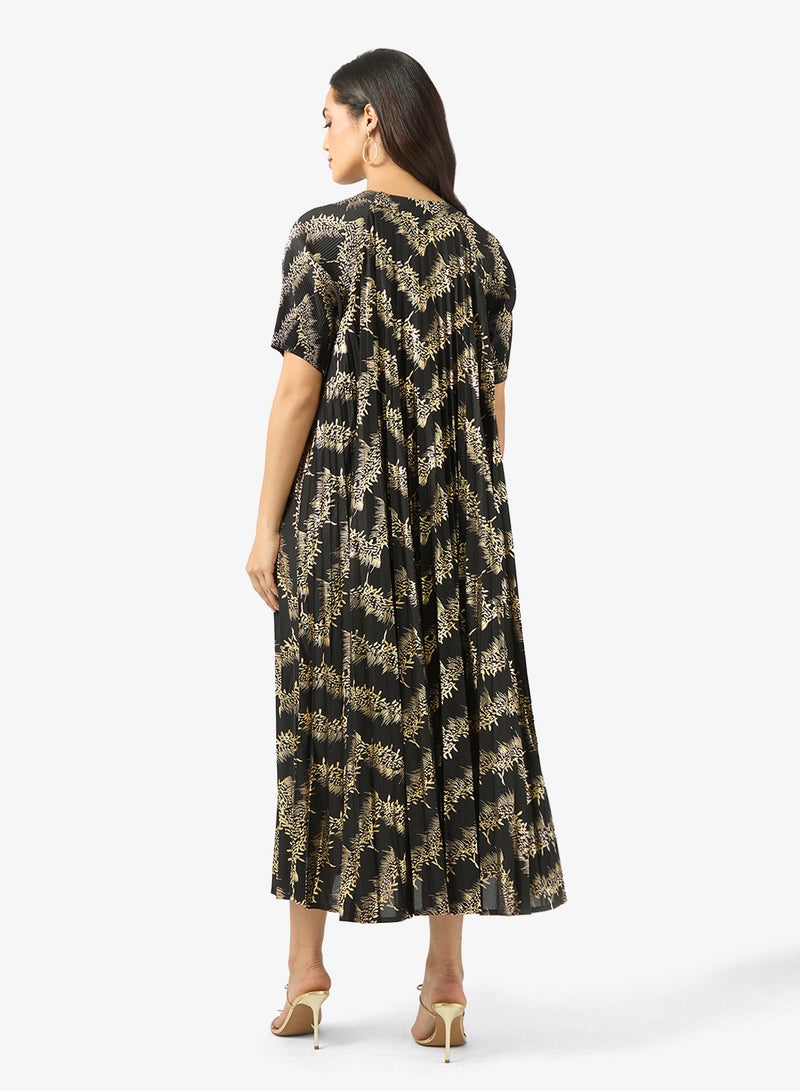 Khizana Pleated Dress in Foil Print - Image 2