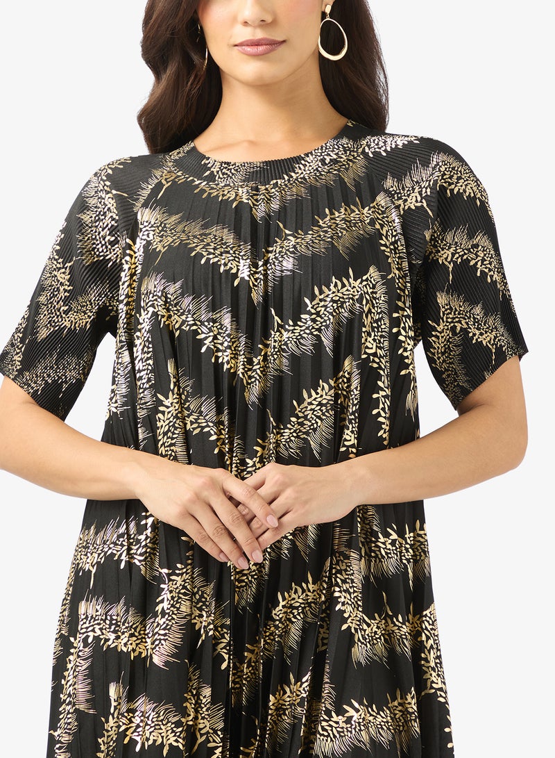 Khizana Pleated Dress in Foil Print - Image 3