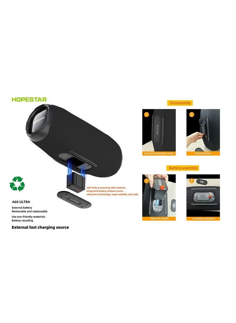 BlueFire HOPESTAR A60 Ultra 450W Bluetooth 5.4 AI Smart Speaker 🔊 | 24-Bit HiFi Audio, Auracast Multi-Link, Bass Boost, RGB Party Lights, Wireless Mic 🎤, IPX6 Waterproof Outdoor Sound System | Detachable 30,000mAh Battery for 8H Playtime - Image 5