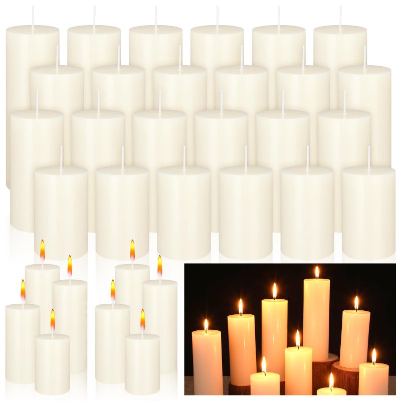 MTLEE 36 Pcs Pillar Candles Bulk Unscented Candle Set 38 Hour Long Burning Dripless for Dinner Emergency Wedding Spa Party4 SizesBeige
