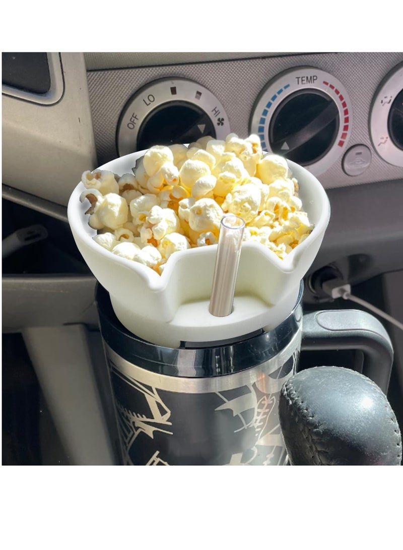 Excefore Silicone Snack Bowl Tray for Stanley 40 oz Tumbler with Handle, Snack Tray with Straw Hole, Compatible Stanley Cup Accessories, Suitable for Car Cup Holder, Cinema (White)  - Image 5