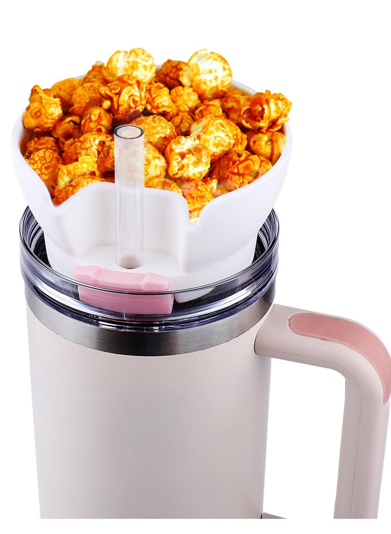 Excefore Silicone Snack Bowl Tray for Stanley 40 oz Tumbler with Handle, Snack Tray with Straw Hole, Compatible Stanley Cup Accessories, Suitable for Car Cup Holder, Cinema (White)  - Image 1