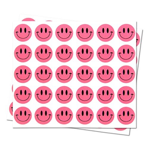 OfficeSmartLabels Happy Smiley Face Stickers (1/2 inch, Pink - 300 Labels) Circle Dot Smiley Face Labels for Incentive or Motivation - Image 1