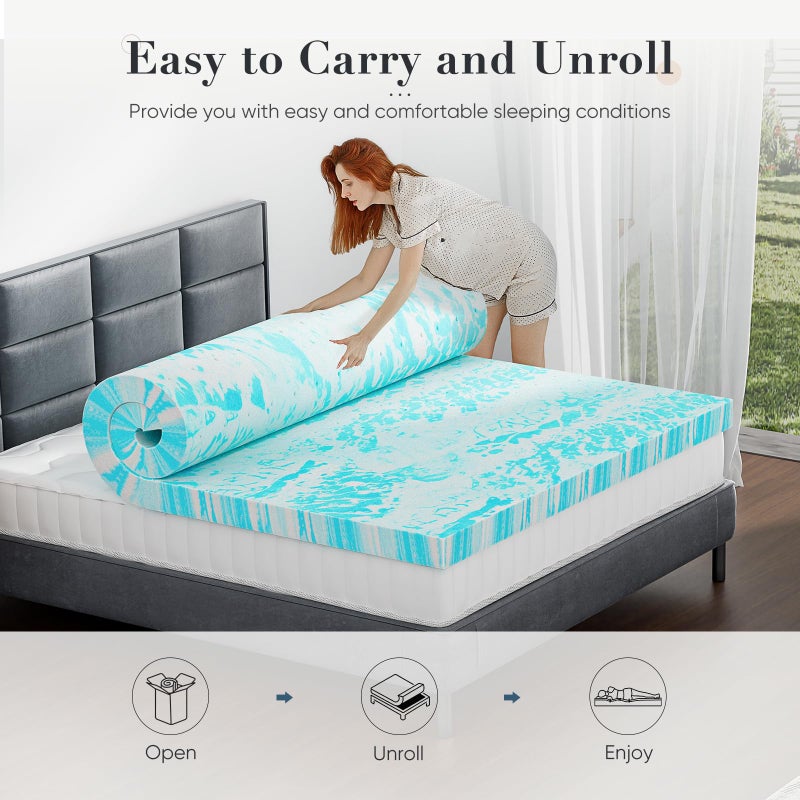 DUMOS Mattress Toppers Memory Foam Twin Size, 2 Inch Thick Bed Topper Pad Cooling Gel Infused Soft Comfy Padding Breathable for Sleeper Sofa Couch RV Camper, CertiPUR-US Certified, Blue - Image 3
