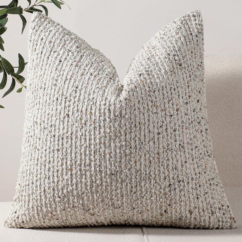 DEZENE 20x20 Cream Grey Throw Pillow Cover Textured Boucle Striped Chic Morden Boho Accent Farmhouse Square Decorative Couch Pillow Cover for Home Decor Bed Sofa Living Room - Image 2