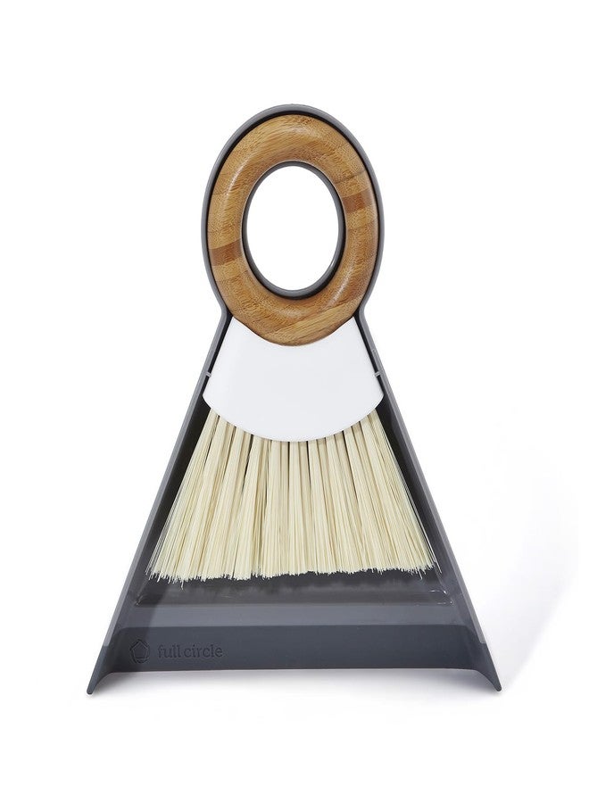 Full Circle Tiny Team Mini Compact Brush & Dustpan Set, Portable Handheld Broom for Quick Cleanups, Ideal for Home, Bathroom, Kitchen Countertops. Bamboo Hand Broom & Small Crumb Sweeper, White - Image 1