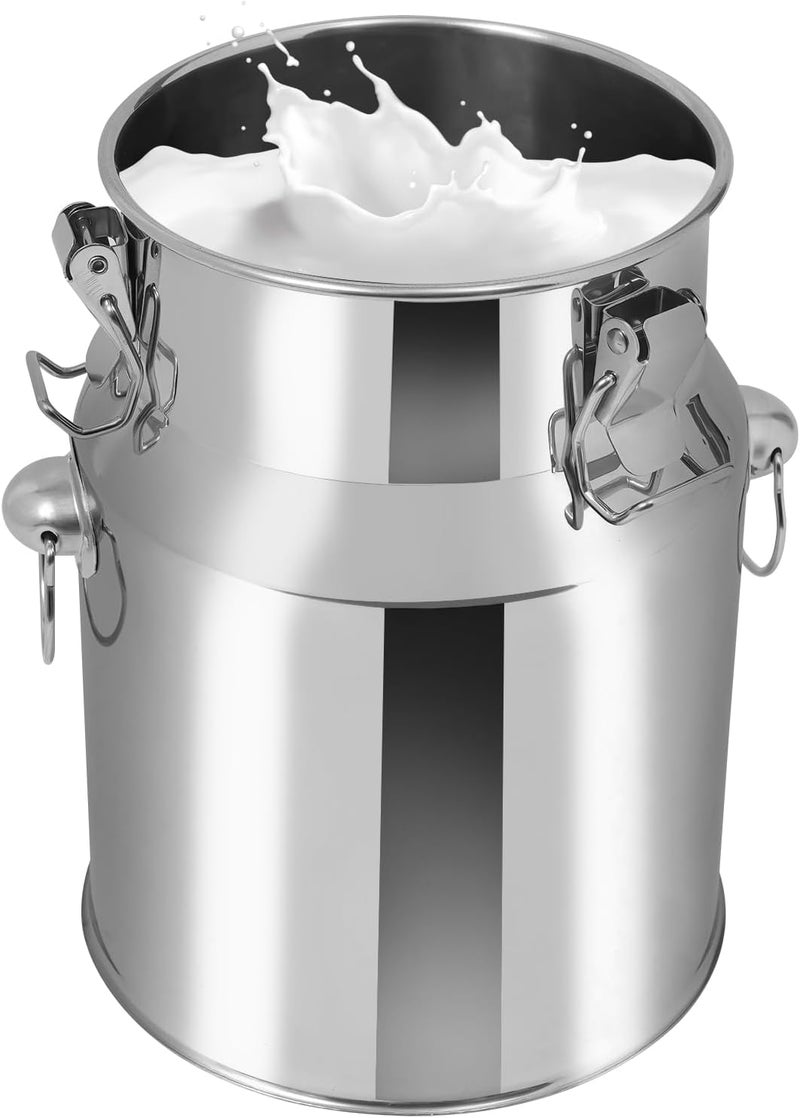 CHALIGHT 5L/1.32Gal Stainless Steel Milk Can 201 Stainless Steel Milk Jug Sealed Bucket Wine Pail Bucket Milk Can Liquid Storage Container w/Sealed Lid for Milk Wine Water Liquid - Image 1