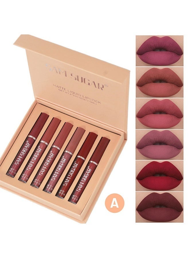سكر سام 6PCS Matte Liquid Lipstick Set Contains Smooth Lip Lacquer Moisturizing Long Lasting Waterproof Velvet High Pigmented Lip Makeup Set For Women - Image 1