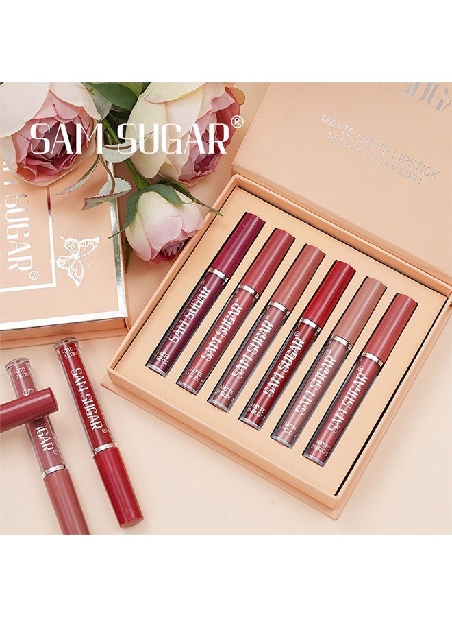 سكر سام 6PCS Matte Liquid Lipstick Set Contains Smooth Lip Lacquer Moisturizing Long Lasting Waterproof Velvet High Pigmented Lip Makeup Set For Women - Image 4