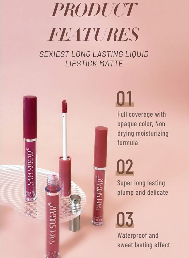 سكر سام 6PCS Matte Liquid Lipstick Set Contains Smooth Lip Lacquer Moisturizing Long Lasting Waterproof Velvet High Pigmented Lip Makeup Set For Women - Image 2