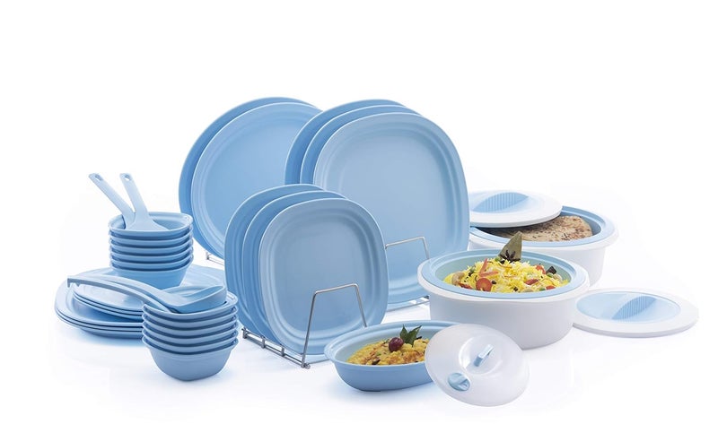 Varmora Polypropylene Dinner Set, Blue, 36 Pieces - Image 1