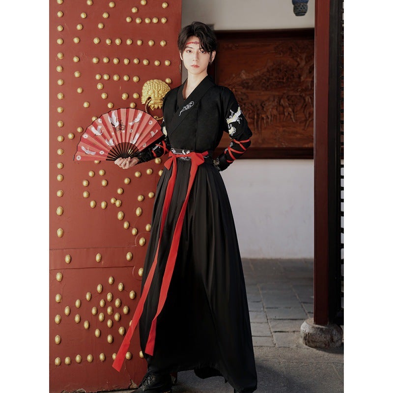5969 Han Dynasty Crane Embroidered Cross-Collar Martial Arts Style Couple Cp Ancient Style Swordsman Couple Large Size Suit Limited Price 40 - Image 3
