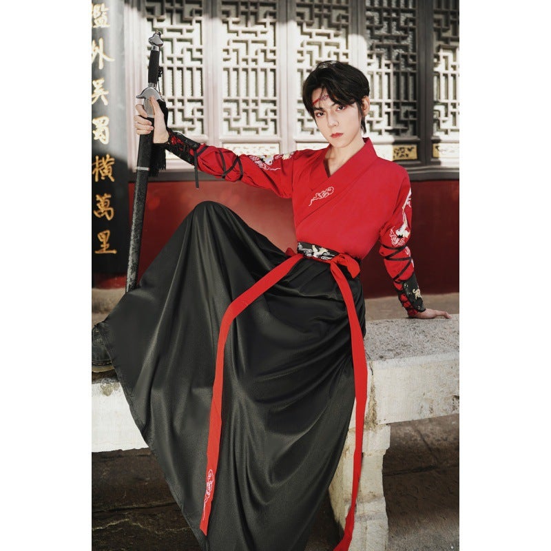 5969 Han Dynasty Crane Embroidered Cross-Collar Martial Arts Style Couple Cp Ancient Style Swordsman Couple Large Size Suit Limited Price 40 - Image 1
