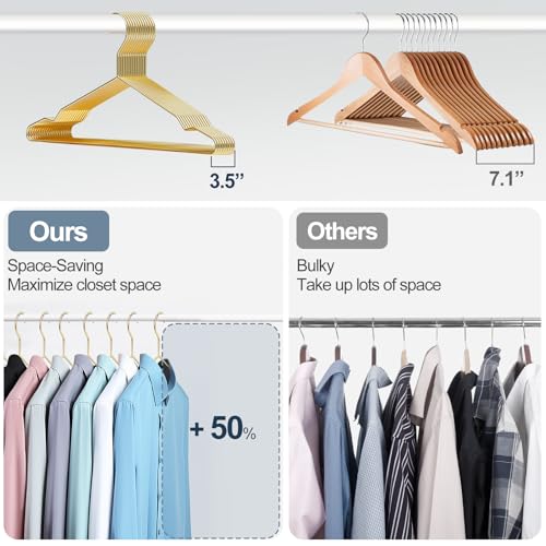 SPECILITE Metal Wire Clothes Hangers Bulk 30 Pack with Notches for Standard Size Coats, Shirts, Suits, Pants, Heavy Duty, Space-Saving, Gold - Image 4