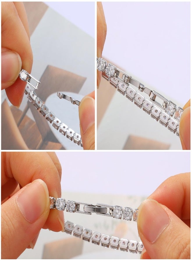 MILAKOO 3Pcs Minimalist Cuff Link Bracelets for Women CZ Tennis Bracelet Stackable Chains Cuff Bangle - Image 4