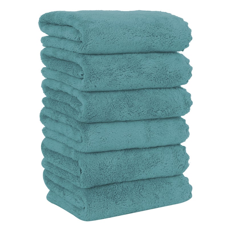 MOONQUEEN 6 Pack Premium Hand Towels  Quick Drying  Microfiber Coral Velvet Highly Absorbent Towels  Multipurpose Use as Hotel Bathroom Shower Spa Hand Towel 16 x 28 inches Teal