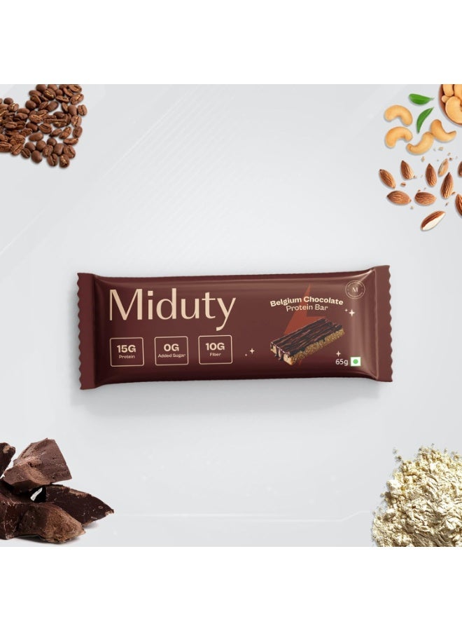 Miduty High Protein Bars - 15g Whey Protein Isolate, 0g Added Sugar, 10g Fiber - No Soy, No Peanuts - Belgium Chocolate Flavor For Fitness, Weight Management (Chocolate) 65g - Image 4