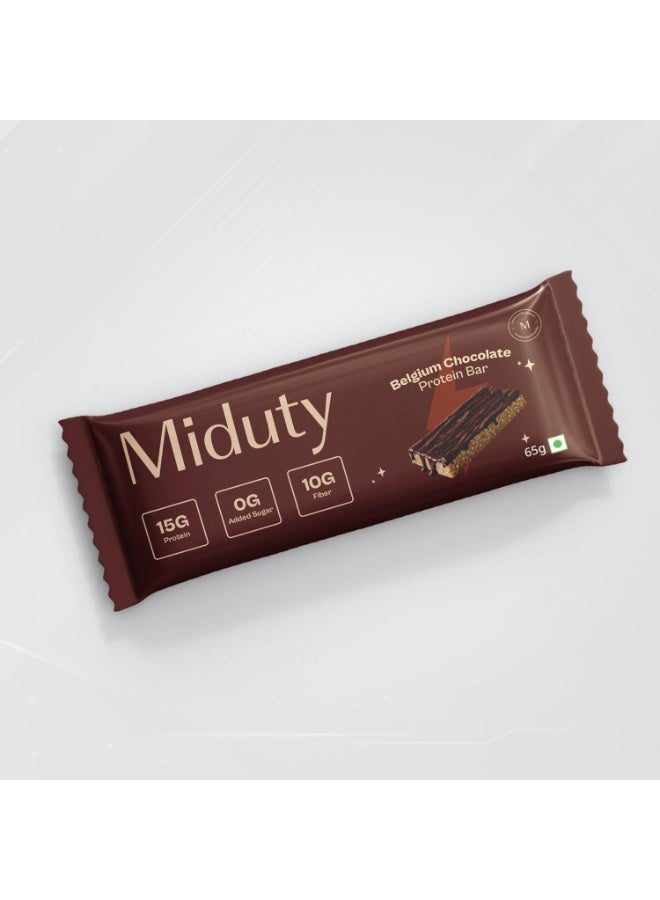 Miduty High Protein Bars - 15g Whey Protein Isolate, 0g Added Sugar, 10g Fiber - No Soy, No Peanuts - Belgium Chocolate Flavor For Fitness, Weight Management (Chocolate) 65g - Image 1