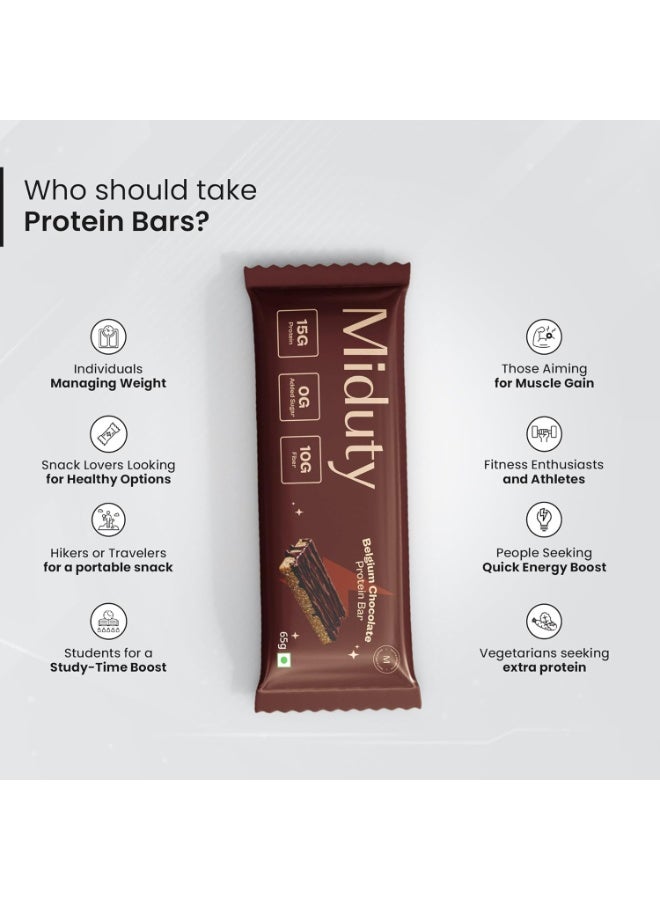 Miduty High Protein Bars - 15g Whey Protein Isolate, 0g Added Sugar, 10g Fiber - No Soy, No Peanuts - Belgium Chocolate Flavor For Fitness, Weight Management (Chocolate) 65g - Image 2