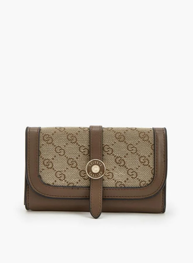 Monogram Textured Wallet With Flap Closure