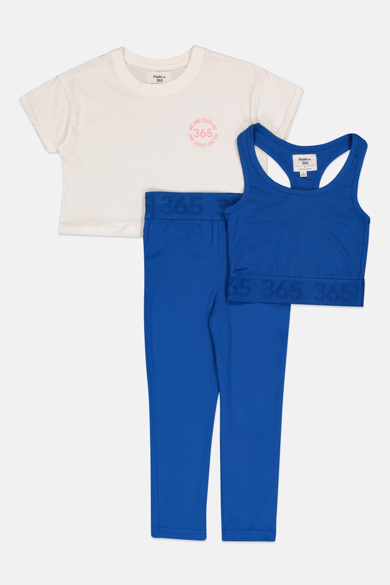 Fudo Kids Girl 3 Pcs Graphic Print Top With Bralette And Leggings Set, Multicolor - Image 4