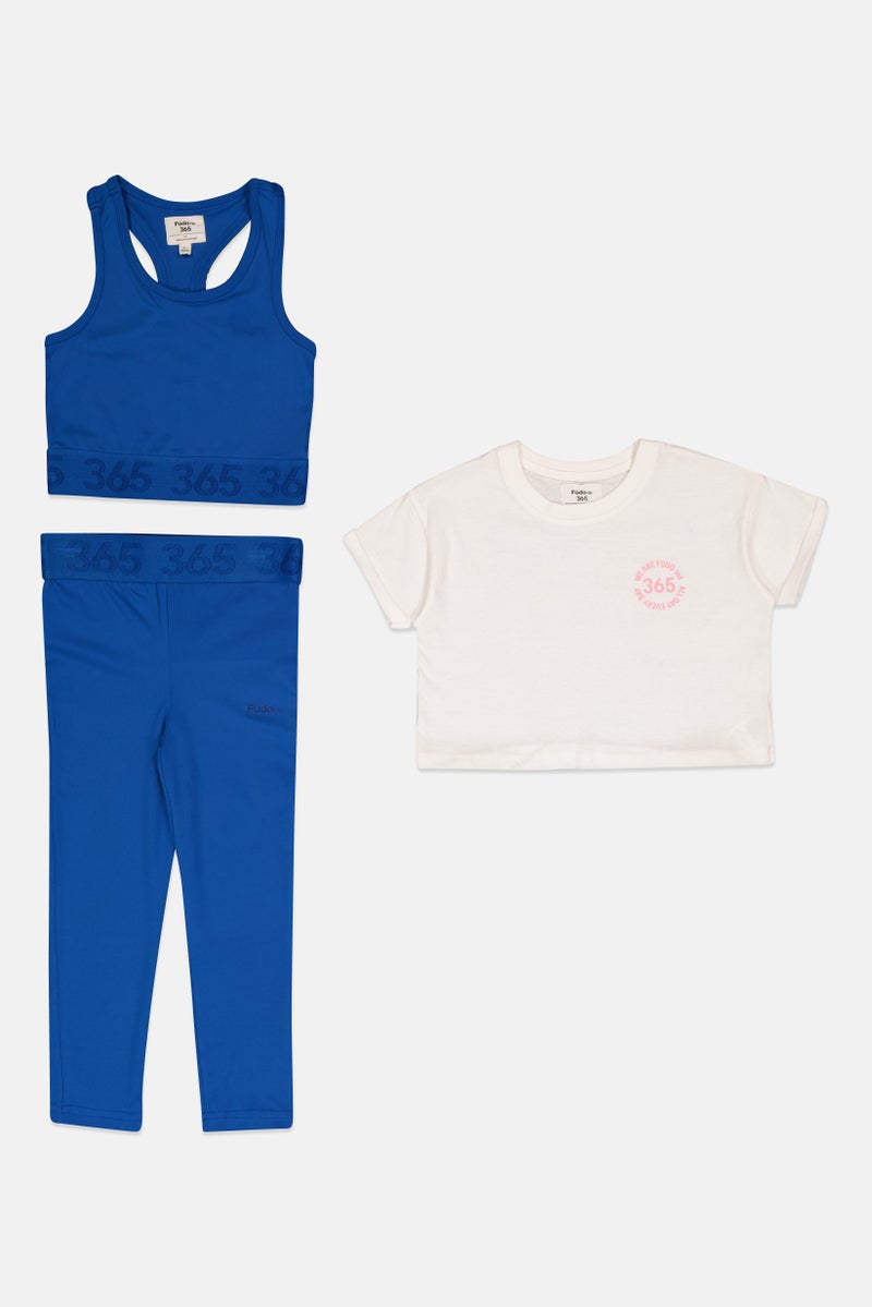 Fudo Kids Girl 3 Pcs Graphic Print Top With Bralette And Leggings Set, Multicolor - Image 3