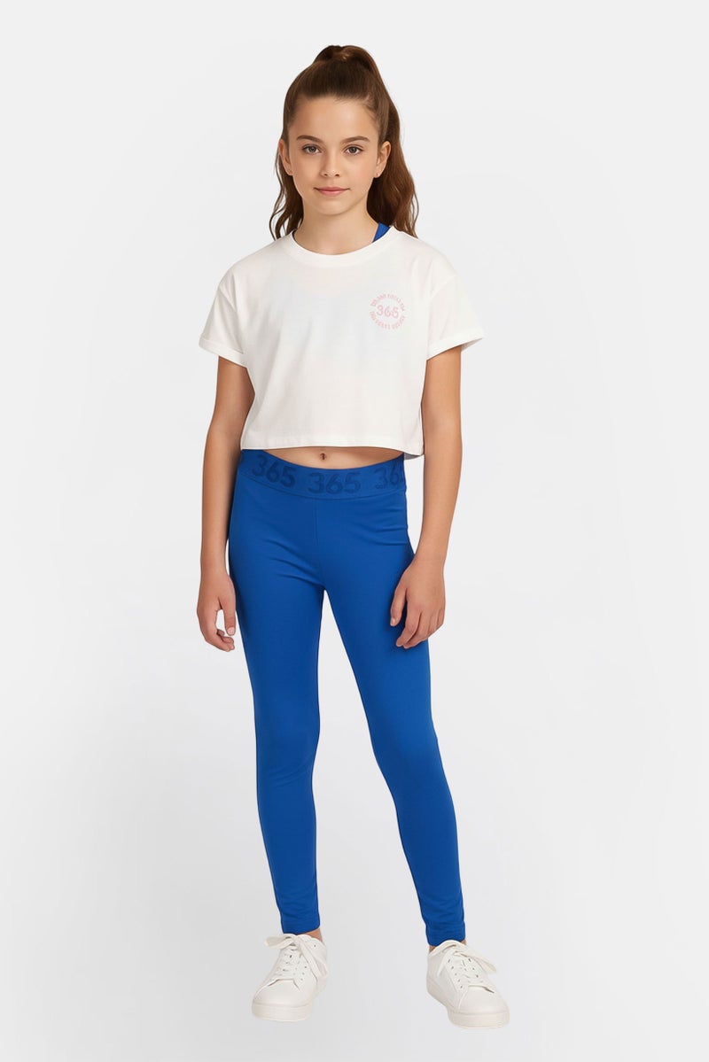 Fudo Kids Girl 3 Pcs Graphic Print Top With Bralette And Leggings Set, Multicolor - Image 1