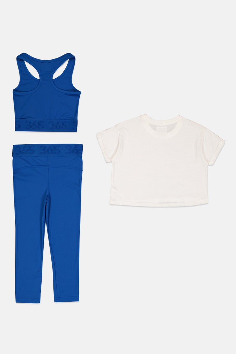 Fudo Kids Girl 3 Pcs Graphic Print Top With Bralette And Leggings Set, Multicolor - Image 2