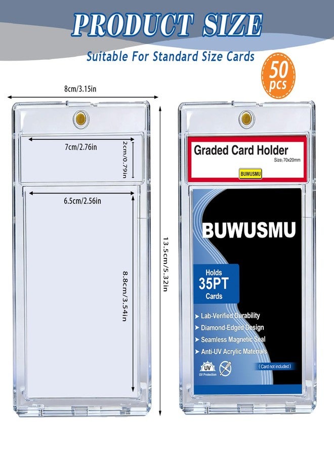 BUWUSMU 50 Pcs 35 Pt Acrylic Magnetic Card Holders, One Touch Graded Card Holder, Clear Hard Plastic Acrylic Magnetic Card Case for Sports Baseball Trading Card Storing Displaying - Image 2