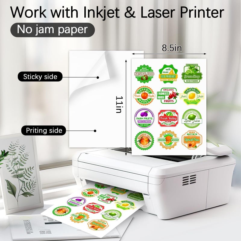QYH Printable Sticker Paper for Printer - Matte Waterproof White Vinyl, 160 Sheets 8.5x11in Bulk Stickers for Small Business/Home, Compatible with Cricut/Silhouette & Inkjet/Laser Printers - Image 4