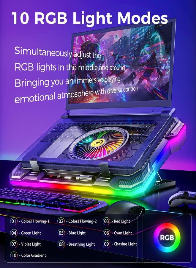 قاعدة تبريد لأجهزة الكمبيوتر المحمولة المخصصة للألعاب من AICHESON مزودة بإضاءة RGB كاملة، وحامل مروحة تبريد قوي لأجهزة الكمبيوتر المحمولة وأجهزة الكمبيوتر الشخصية المخصصة للألعاب مقاس 15-19 بوصة. - Image 3