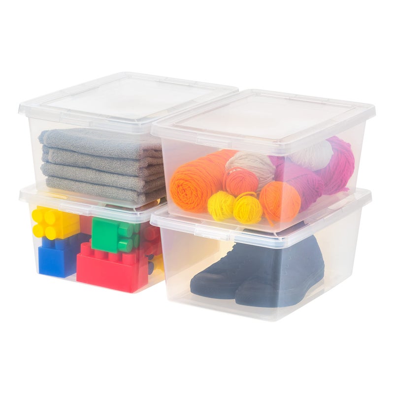 IRIS USA 4Pack Storage Bins with Lids 17 Quart Shoe Boxes Clear Stackable Containers Organize Shoes Closet Shelves Classroom Organization Teacher Tools Game Storage  BPAFree Plastic