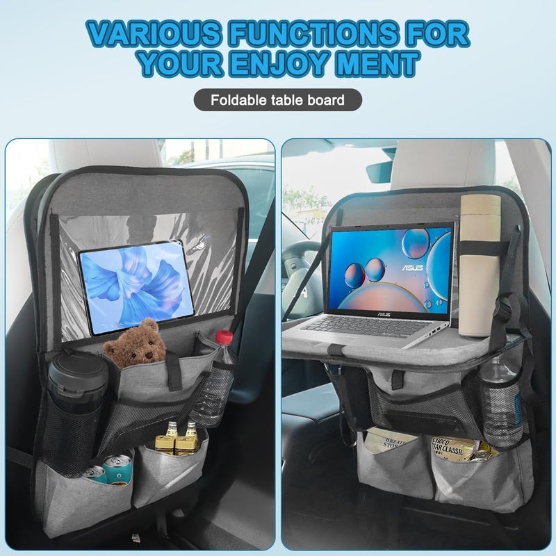 DingGreat Car Seat Organiser with Foldable Tray Table & Tablet Holder - 11+2 Pockets - Image 3