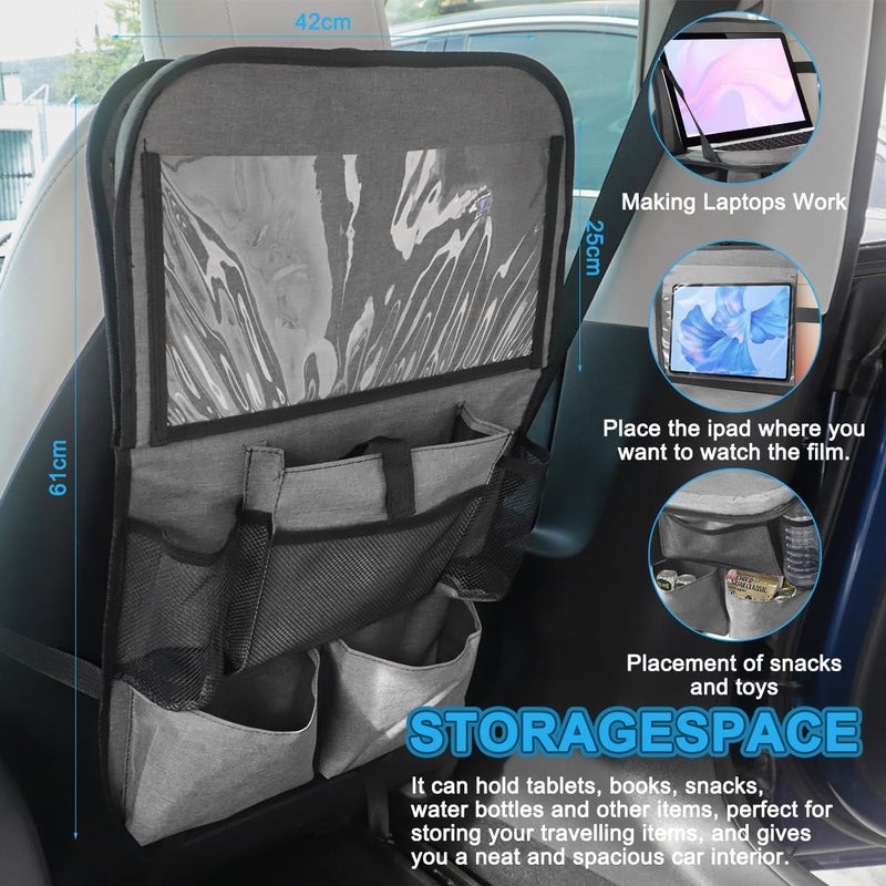 DingGreat Car Seat Organiser with Foldable Tray Table & Tablet Holder - 11+2 Pockets - Image 2