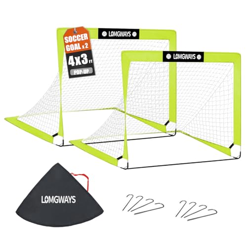 LOMGWAYS Soccer Goal for Backyard2 Set of 4x3 ft Portable PopUp Soccer Net with Ground StakesCarry Bag Perfect for BackyardCourtFieldEasy Set upGreat for All Levels and Ages - Image 1