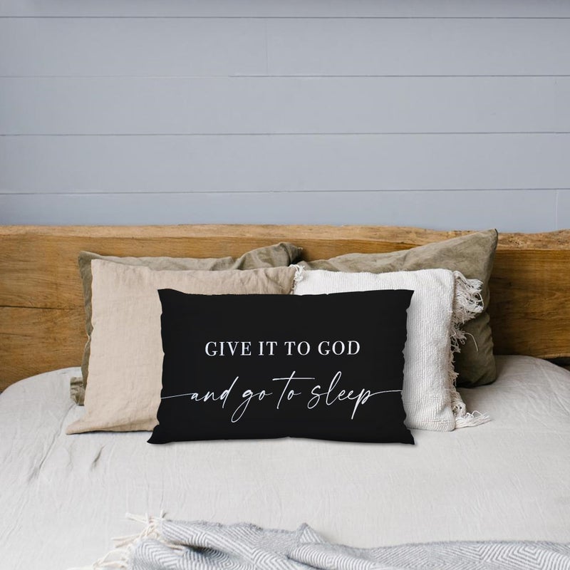 Knibeo Give It to God and Go to Sleep Decorative Pillows Cover for Bed Throw Pillows Cover for Bed 16x24 Inch Silk Pillow Case Decorative Bed Pillows Cover for Bedroom Room(Black 16"" x 24"") - Image 4