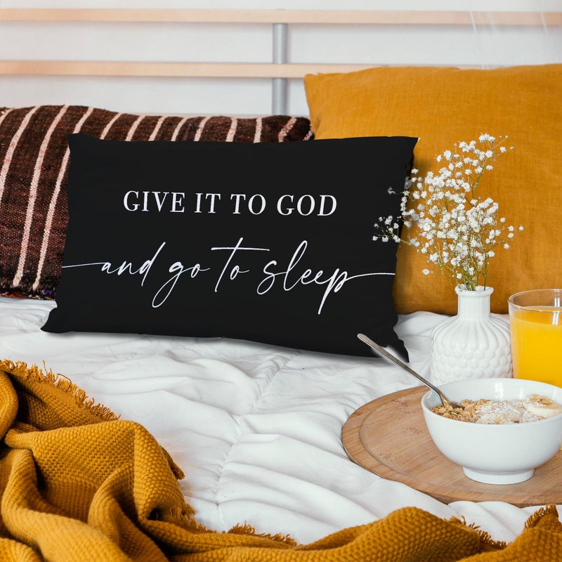 Knibeo Give It to God and Go to Sleep Decorative Pillows Cover for Bed Throw Pillows Cover for Bed 16x24 Inch Silk Pillow Case Decorative Bed Pillows Cover for Bedroom Room(Black 16"" x 24"") - Image 3