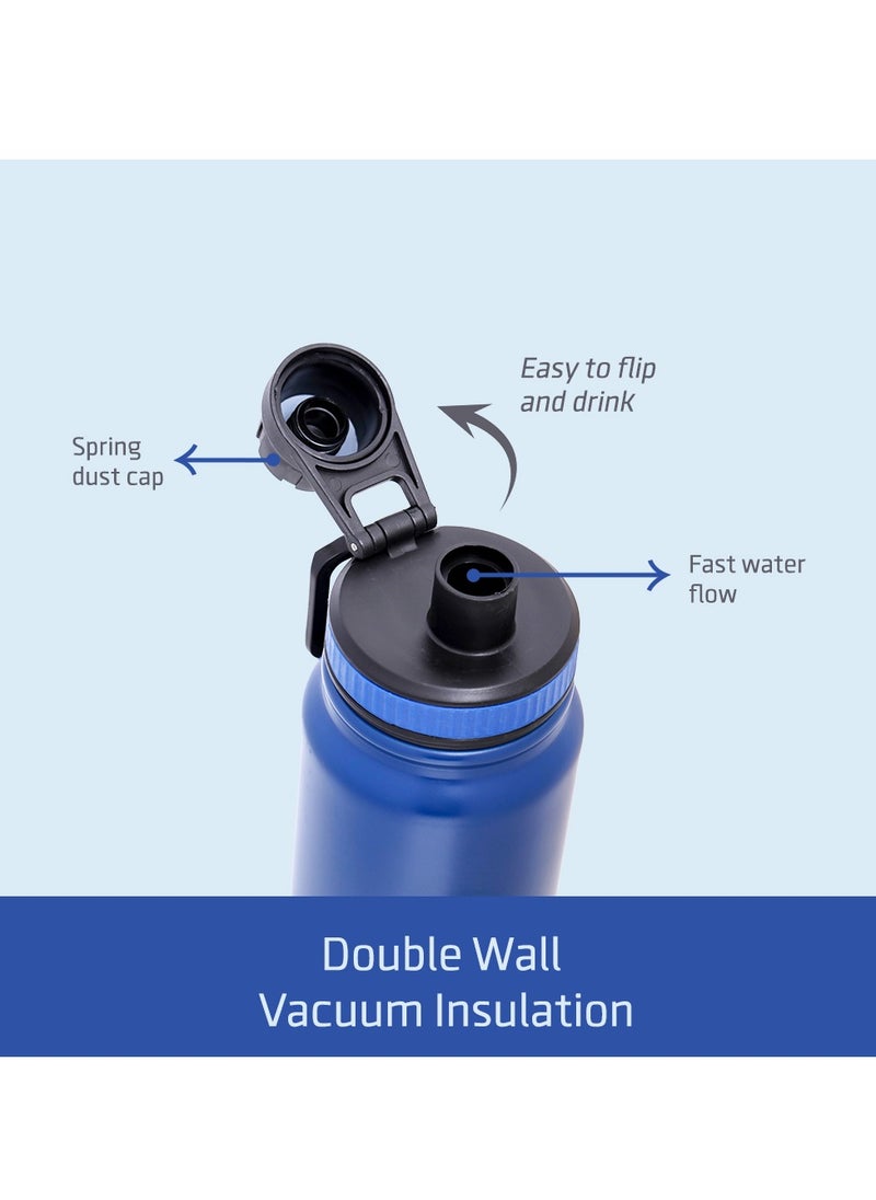 Eazy Kids Double Wall Insulated Tracking Water Bottle - Blue, 800 Ml  - Image 3