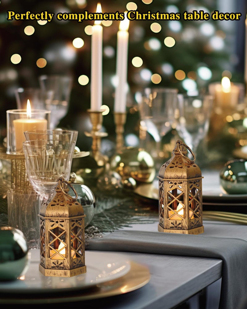 Reperla 8-Pack Mini Lanterns, Small Decorative Lanterns with Flickering LED Candles for Ramadan, Christmas, Wedding, Hanging Moroccan Lantern, Table Centerpiece, Baby Shower Decorations, Bronze - Image 4