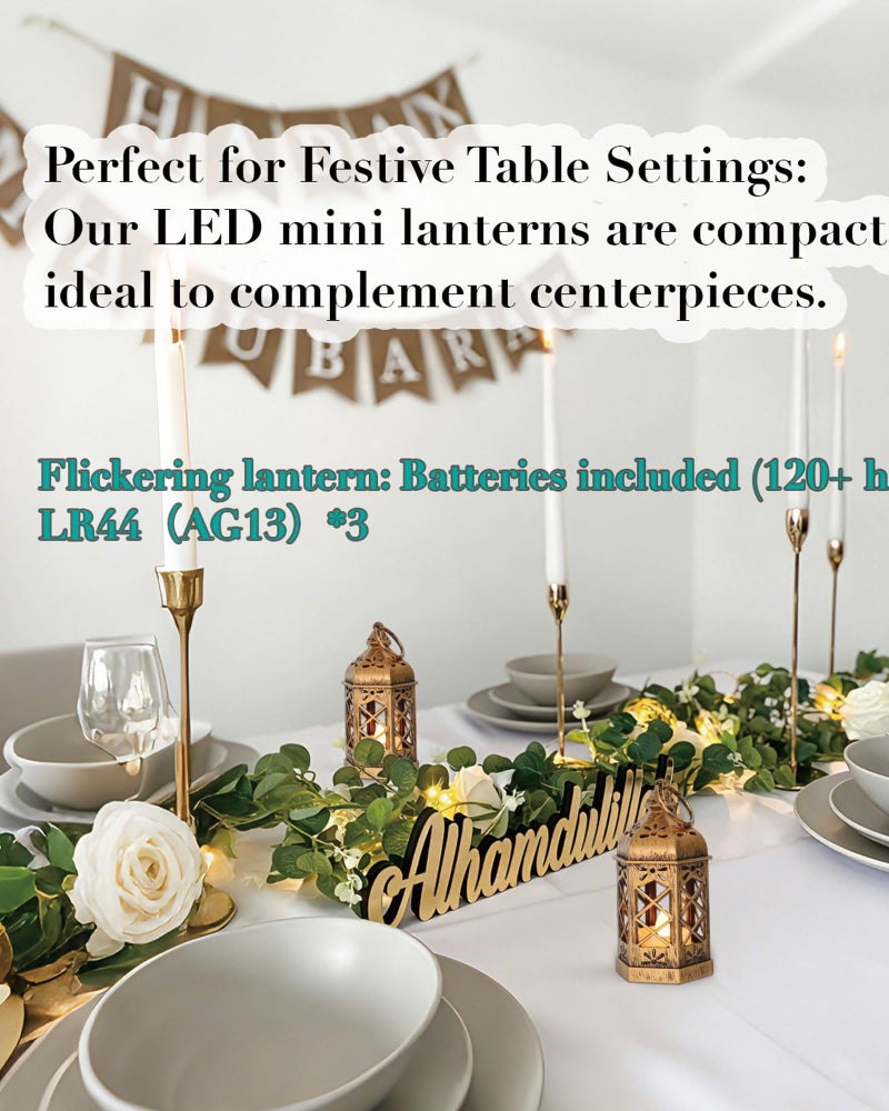 Reperla 8-Pack Mini Lanterns, Small Decorative Lanterns with Flickering LED Candles for Ramadan, Christmas, Wedding, Hanging Moroccan Lantern, Table Centerpiece, Baby Shower Decorations, Bronze - Image 3