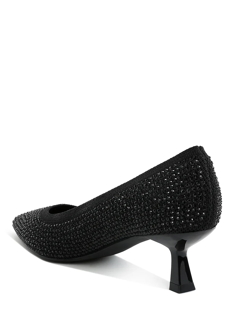 London Rag Breathable Flyknit Rhinestone Pumps in Black