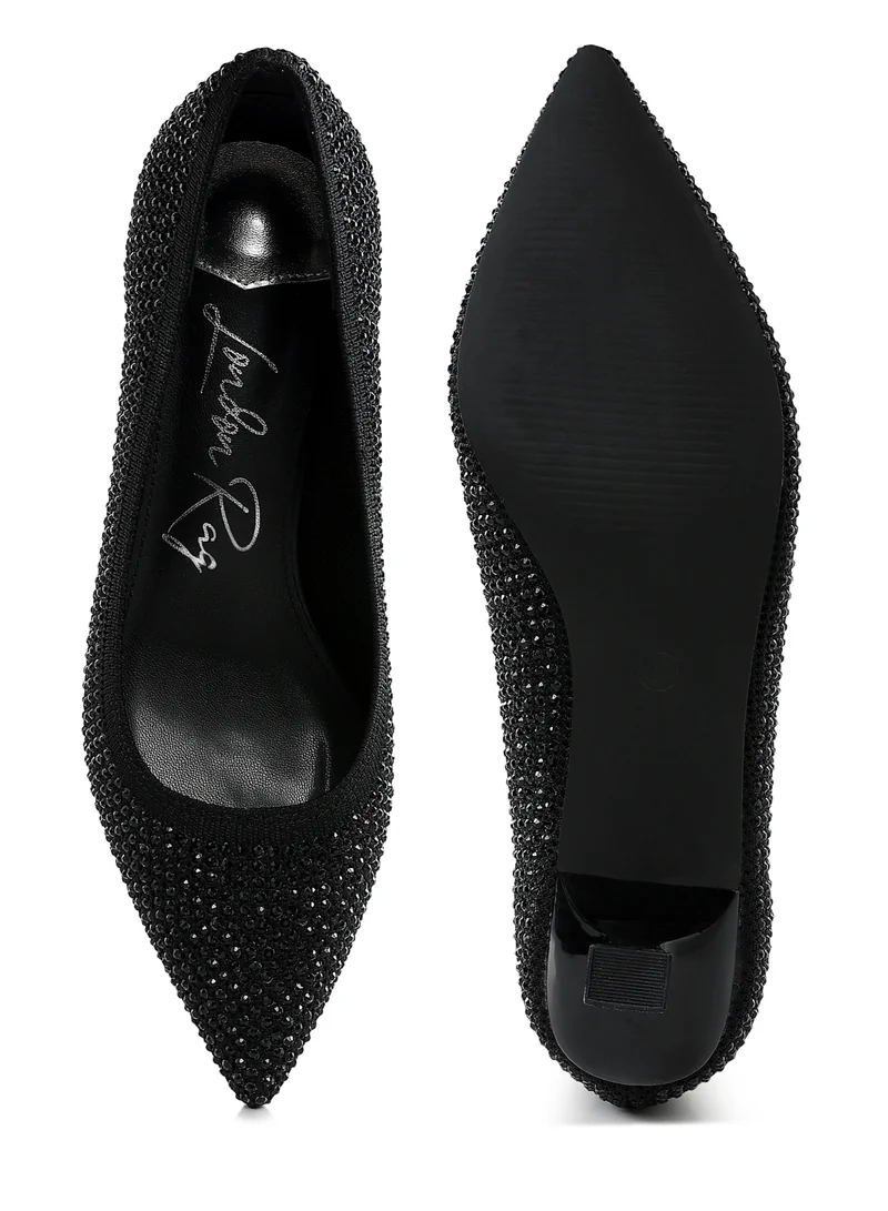 London Rag Breathable Flyknit Rhinestone Pumps in Black
