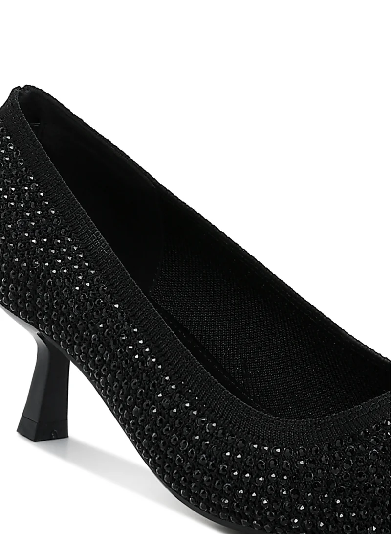 London Rag Breathable Flyknit Rhinestone Pumps in Black