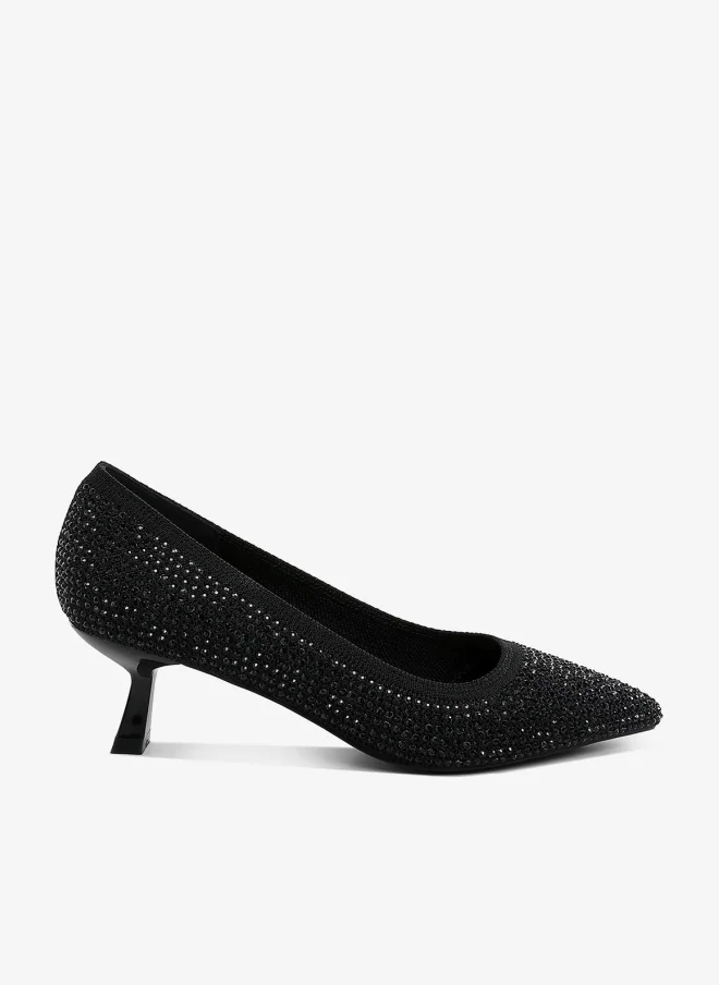 Breathable Flyknit Rhinestone Pumps in Black