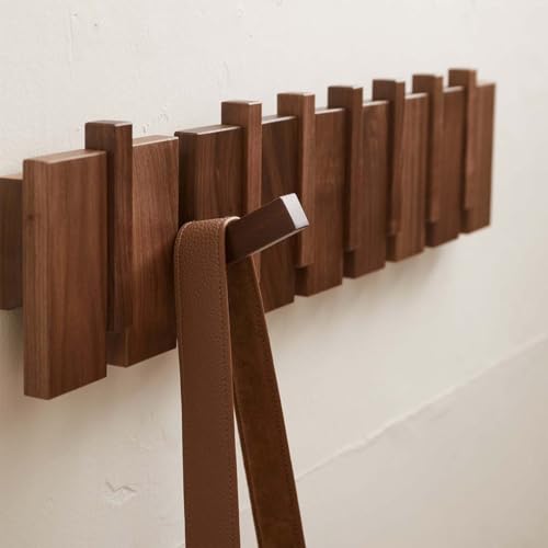 QUELLANCE Wood Coat Rack Wall Mount, Coat Hooks Hanger Wall Mounted, Heavy Duty Wall Coat Rack with 8 Hooks for Hanging Coats/Keys/Hats/Robe&Towels/Plants/Bags, Walnut - Image 2