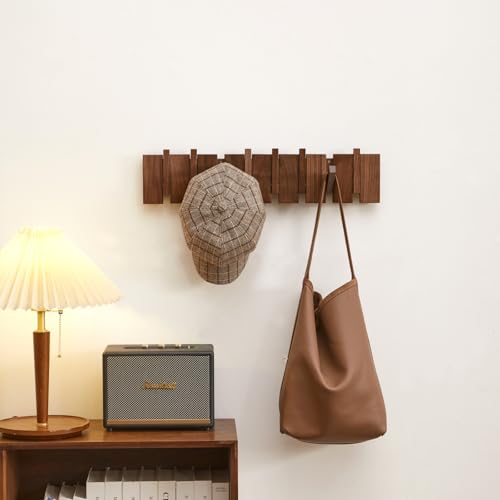 QUELLANCE Wood Coat Rack Wall Mount, Coat Hooks Hanger Wall Mounted, Heavy Duty Wall Coat Rack with 8 Hooks for Hanging Coats/Keys/Hats/Robe&Towels/Plants/Bags, Walnut - Image 3